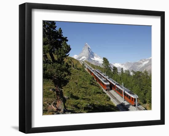 Gornergrat Railway in Front of the Matterhorn, Riffelberg, Zermatt, Valais, Swiss Alps, Switzerland-Hans Peter Merten-Framed Photographic Print