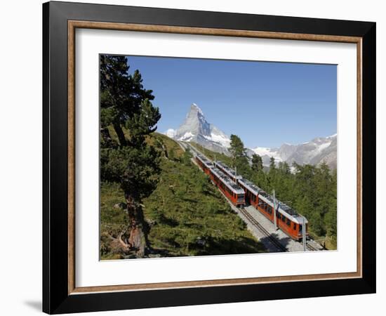 Gornergrat Railway in Front of the Matterhorn, Riffelberg, Zermatt, Valais, Swiss Alps, Switzerland-Hans Peter Merten-Framed Photographic Print