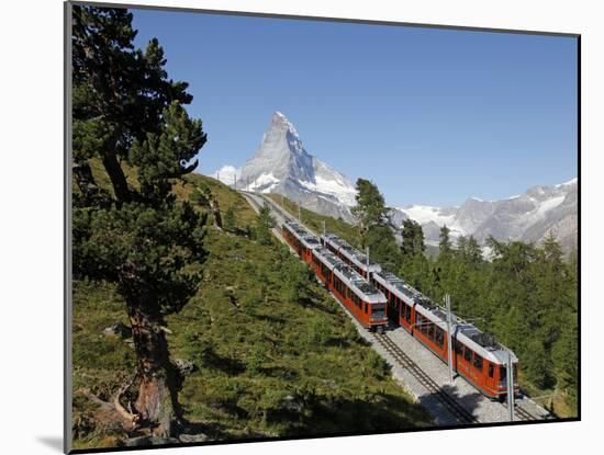 Gornergrat Railway in Front of the Matterhorn, Riffelberg, Zermatt, Valais, Swiss Alps, Switzerland-Hans Peter Merten-Mounted Photographic Print