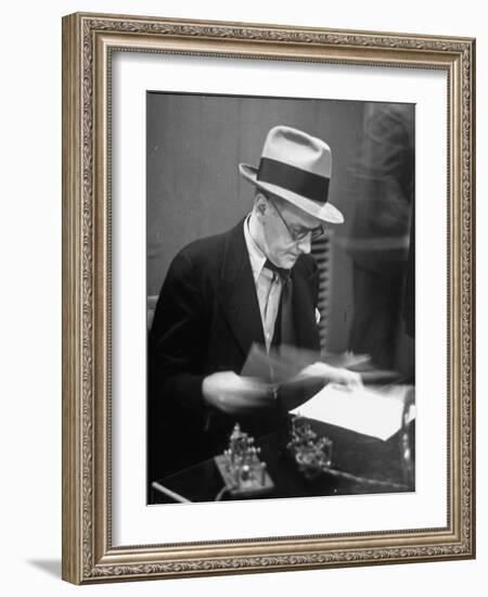 Gossip Columnist Walter Winchell Checking Script Before His Radio Broadcast at NBC Radio Studio-Alfred Eisenstaedt-Framed Photographic Print