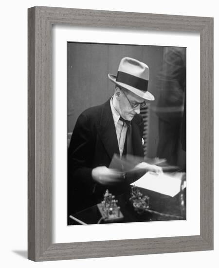 Gossip Columnist Walter Winchell Checking Script Before His Radio Broadcast at NBC Radio Studio-Alfred Eisenstaedt-Framed Photographic Print