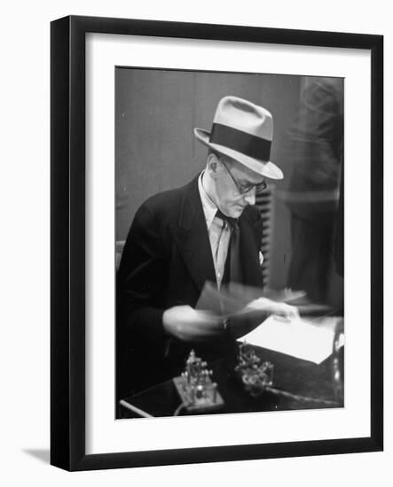 Gossip Columnist Walter Winchell Checking Script Before His Radio Broadcast at NBC Radio Studio-Alfred Eisenstaedt-Framed Photographic Print