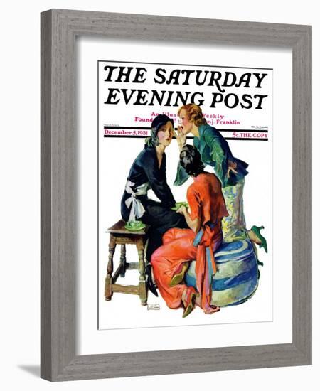 "Gossiping," Saturday Evening Post Cover, December 5, 1931-John LaGatta-Framed Giclee Print