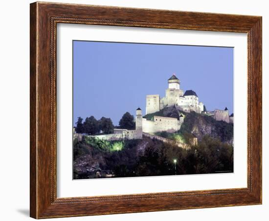 Gothic 15th Century Castle at Dusk, Trencin, Trencin Region, Slovakia-Richard Nebesky-Framed Photographic Print
