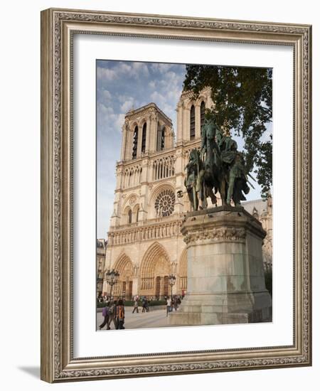 Gothic Notre Dame Cathedral and Statue of Charlemagne Et Ses Leudes, Place Du Parvis Notre Dame, Il-Richard Nebesky-Framed Photographic Print