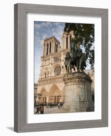 Gothic Notre Dame Cathedral and Statue of Charlemagne Et Ses Leudes, Place Du Parvis Notre Dame, Il-Richard Nebesky-Framed Photographic Print