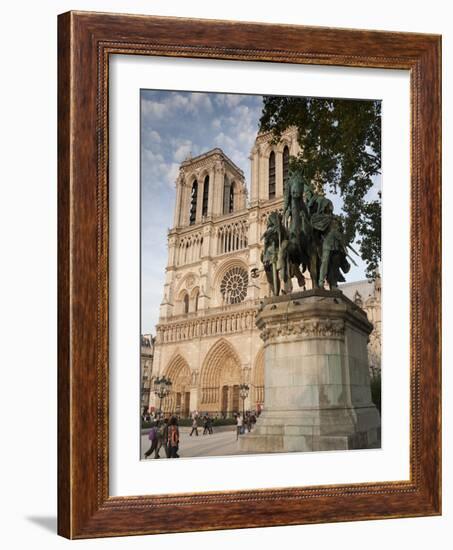 Gothic Notre Dame Cathedral and Statue of Charlemagne Et Ses Leudes, Place Du Parvis Notre Dame, Il-Richard Nebesky-Framed Photographic Print