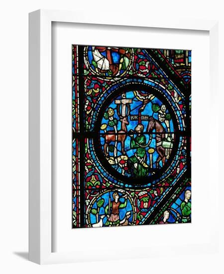 Gothic Stained Glass, Placidus Meets a Stag with Cross Between the Antlers and Becomes a Christian-null-Framed Giclee Print