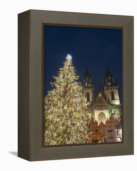 Gothic Tyn Church, Christmas Tree at Twilight in Old Town Square, Stare Mesto, Prague-Richard Nebesky-Framed Premier Image Canvas