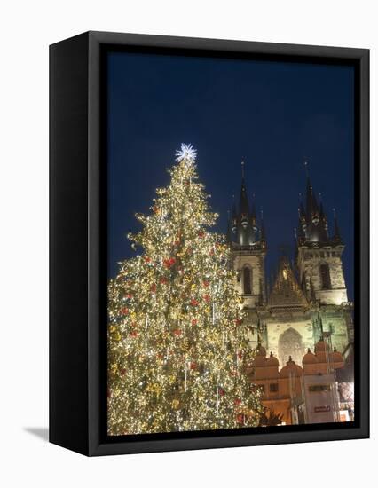 Gothic Tyn Church, Christmas Tree at Twilight in Old Town Square, Stare Mesto, Prague-Richard Nebesky-Framed Premier Image Canvas