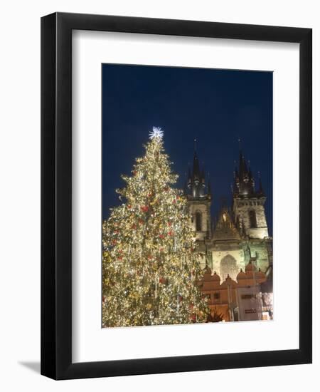 Gothic Tyn Church, Christmas Tree at Twilight in Old Town Square, Stare Mesto, Prague-Richard Nebesky-Framed Photographic Print