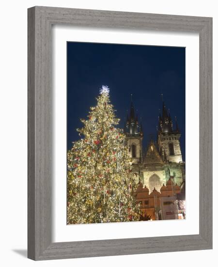 Gothic Tyn Church, Christmas Tree at Twilight in Old Town Square, Stare Mesto, Prague-Richard Nebesky-Framed Photographic Print