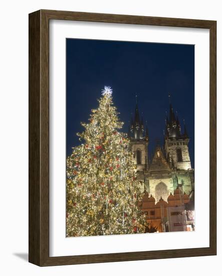 Gothic Tyn Church, Christmas Tree at Twilight in Old Town Square, Stare Mesto, Prague-Richard Nebesky-Framed Photographic Print