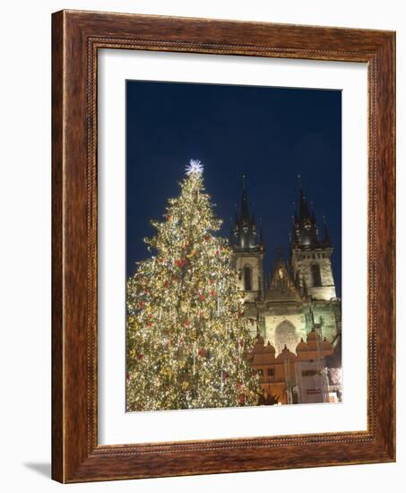 Gothic Tyn Church, Christmas Tree at Twilight in Old Town Square, Stare Mesto, Prague-Richard Nebesky-Framed Photographic Print