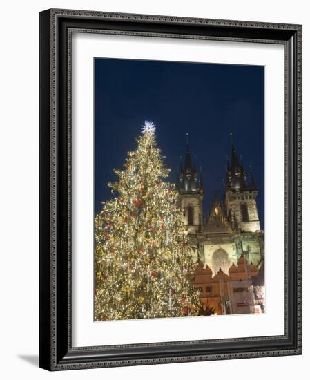 Gothic Tyn Church, Christmas Tree at Twilight in Old Town Square, Stare Mesto, Prague-Richard Nebesky-Framed Photographic Print