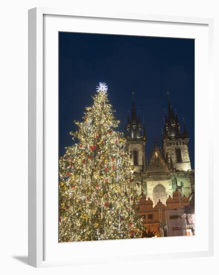 Gothic Tyn Church, Christmas Tree at Twilight in Old Town Square, Stare Mesto, Prague-Richard Nebesky-Framed Photographic Print