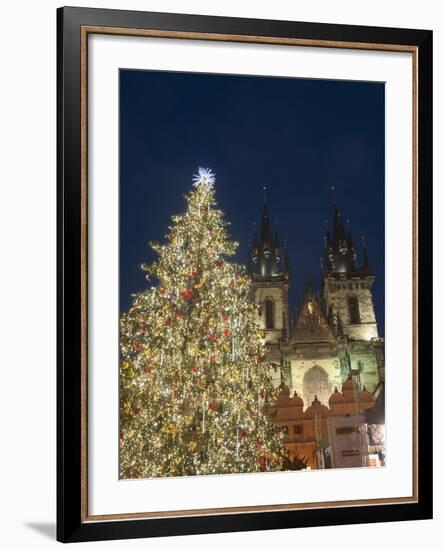 Gothic Tyn Church, Christmas Tree at Twilight in Old Town Square, Stare Mesto, Prague-Richard Nebesky-Framed Photographic Print