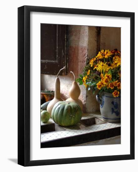 Gourds and Flowers in Kitchen in Chateau de Cormatin, Burgundy, France-Lisa S. Engelbrecht-Framed Photographic Print