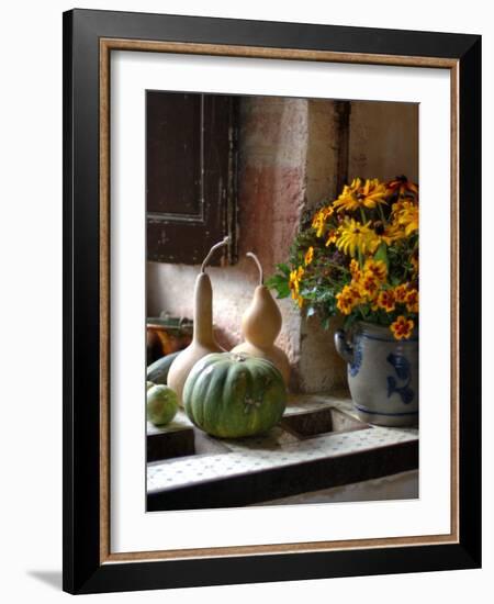 Gourds and Flowers in Kitchen in Chateau de Cormatin, Burgundy, France-Lisa S. Engelbrecht-Framed Photographic Print