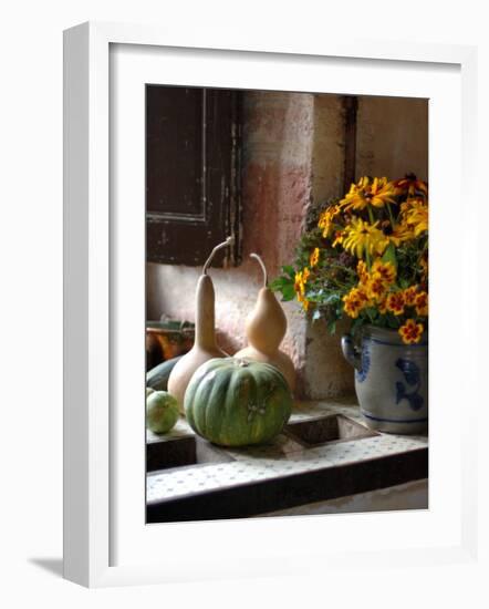 Gourds and Flowers in Kitchen in Chateau de Cormatin, Burgundy, France-Lisa S. Engelbrecht-Framed Photographic Print