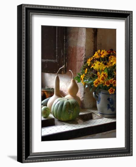 Gourds and Flowers in Kitchen in Chateau de Cormatin, Burgundy, France-Lisa S. Engelbrecht-Framed Photographic Print