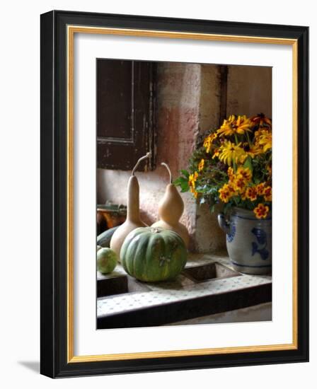 Gourds and Flowers in Kitchen in Chateau de Cormatin, Burgundy, France-Lisa S. Engelbrecht-Framed Photographic Print