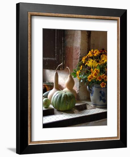 Gourds and Flowers in Kitchen in Chateau de Cormatin, Burgundy, France-Lisa S. Engelbrecht-Framed Photographic Print