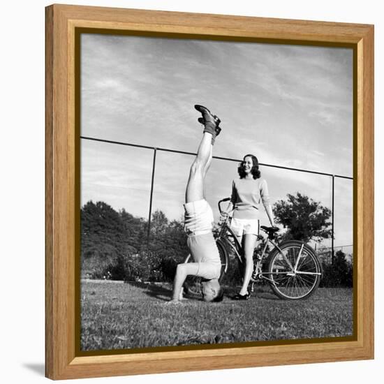 Gov. J. Strom Thurmond of S.C. Standing on His Head For the Benefit of His Newly Wed Wife-Ed Clark-Framed Premier Image Canvas