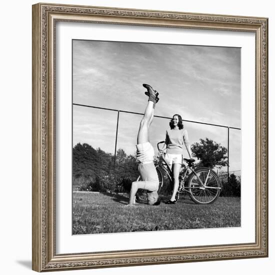 Gov. J. Strom Thurmond of S.C. Standing on His Head For the Benefit of His Newly Wed Wife-Ed Clark-Framed Photographic Print