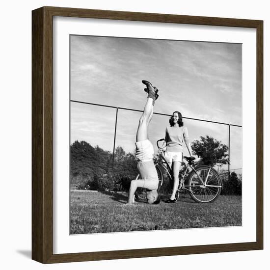 Gov. J. Strom Thurmond of S.C. Standing on His Head For the Benefit of His Newly Wed Wife-Ed Clark-Framed Photographic Print