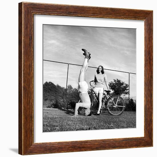 Gov. J. Strom Thurmond of S.C. Standing on His Head For the Benefit of His Newly Wed Wife-Ed Clark-Framed Photographic Print