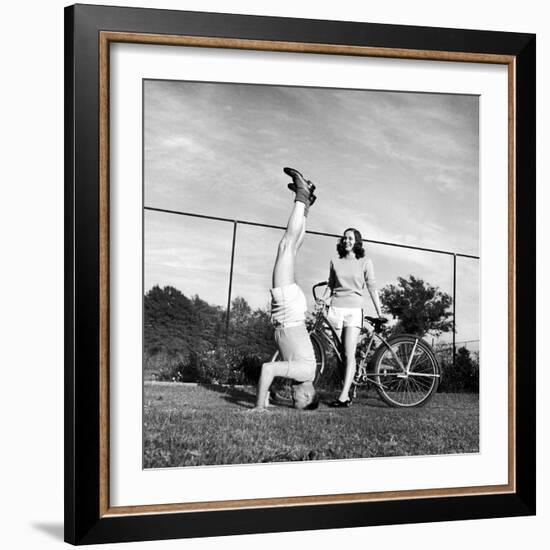 Gov. J. Strom Thurmond of S.C. Standing on His Head For the Benefit of His Newly Wed Wife-Ed Clark-Framed Photographic Print