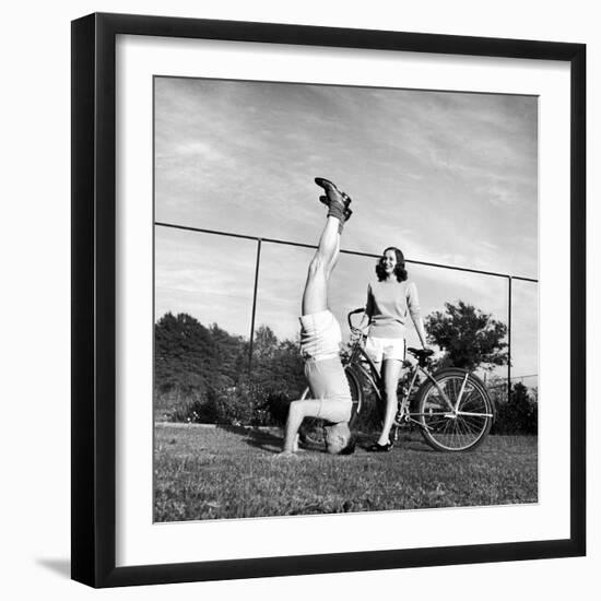 Gov. J. Strom Thurmond of S.C. Standing on His Head For the Benefit of His Newly Wed Wife-Ed Clark-Framed Photographic Print