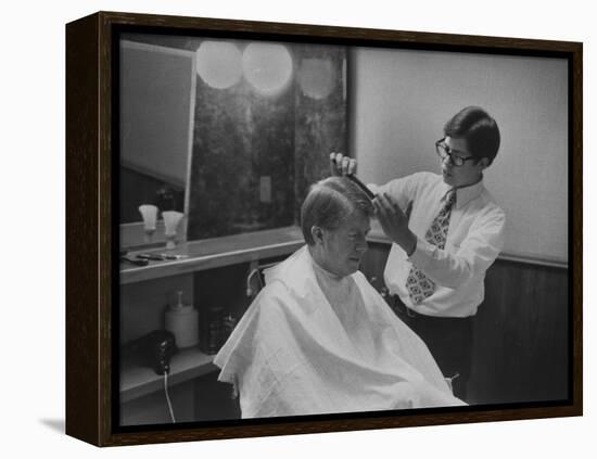 Gov. Jimmy Carte Receiving a Hair Cut-Stan Wayman-Framed Premier Image Canvas