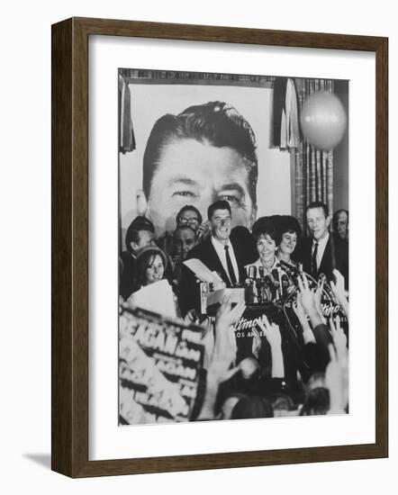 Gov. Ronald Reagan and Wife and Lt. Gov. Robert Finch and Wife at Election Victory Party-Bill Ray-Framed Photographic Print