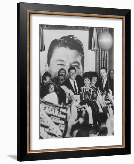 Gov. Ronald Reagan and Wife and Lt. Gov. Robert Finch and Wife at Election Victory Party-Bill Ray-Framed Photographic Print