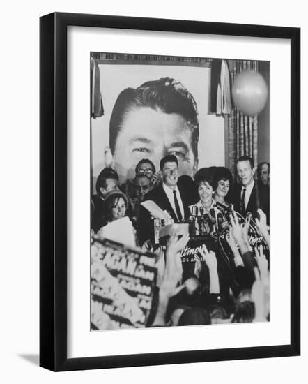 Gov. Ronald Reagan and Wife and Lt. Gov. Robert Finch and Wife at Election Victory Party-Bill Ray-Framed Photographic Print