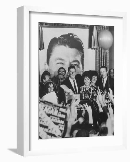 Gov. Ronald Reagan and Wife and Lt. Gov. Robert Finch and Wife at Election Victory Party-Bill Ray-Framed Photographic Print