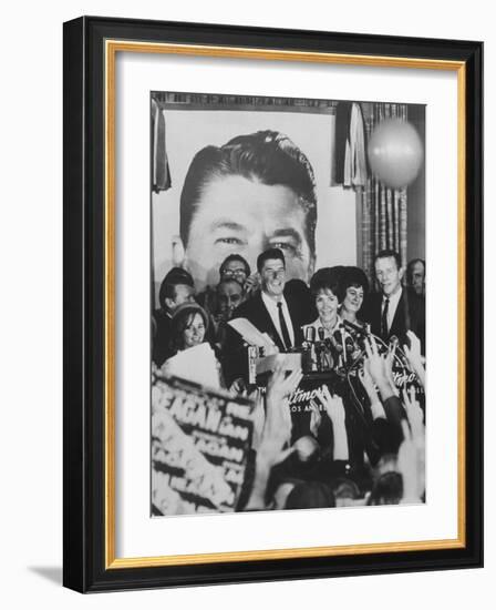 Gov. Ronald Reagan and Wife and Lt. Gov. Robert Finch and Wife at Election Victory Party-Bill Ray-Framed Photographic Print