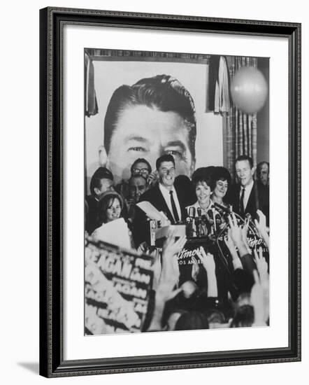 Gov. Ronald Reagan and Wife and Lt. Gov. Robert Finch and Wife at Election Victory Party-Bill Ray-Framed Photographic Print