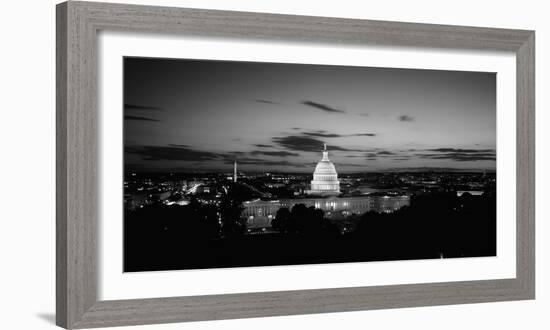 Government Building Lit Up at Night, Us Capitol Building, Washington Dc, USA-null-Framed Photographic Print