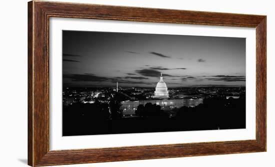 Government Building Lit Up at Night, Us Capitol Building, Washington Dc, USA-null-Framed Photographic Print