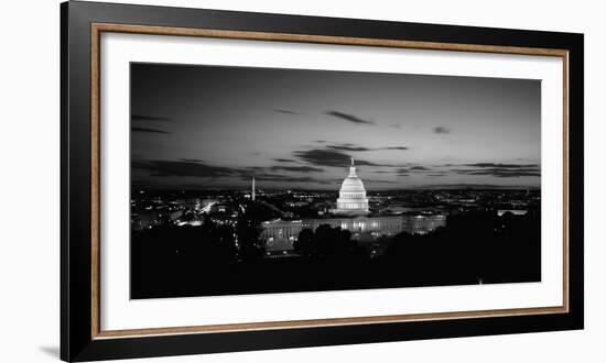 Government Building Lit Up at Night, Us Capitol Building, Washington Dc, USA-null-Framed Photographic Print