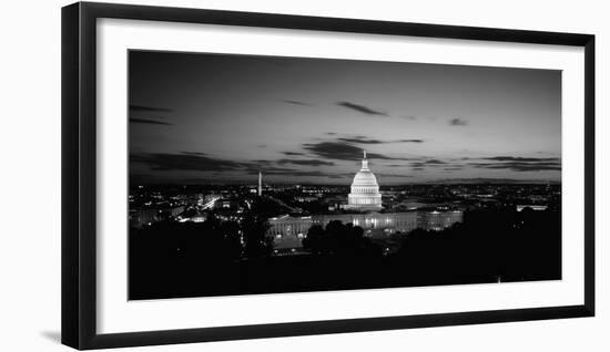 Government Building Lit Up at Night, Us Capitol Building, Washington Dc, USA-null-Framed Photographic Print