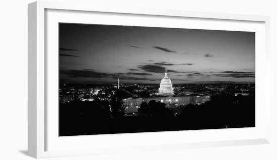 Government Building Lit Up at Night, Us Capitol Building, Washington Dc, USA-null-Framed Photographic Print