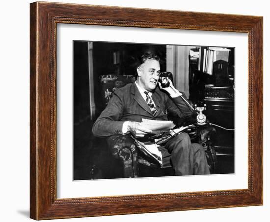 Governor Franklin Delano Roosevelt He Takes Via Long Distance Telephone to His Representatives-null-Framed Photo