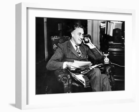 Governor Franklin Delano Roosevelt He Takes Via Long Distance Telephone to His Representatives-null-Framed Photo