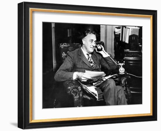 Governor Franklin Delano Roosevelt He Takes Via Long Distance Telephone to His Representatives-null-Framed Photo