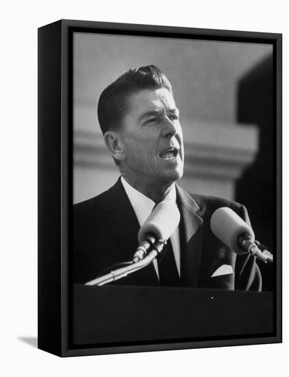 Governor Ronald W. Reagan Making Inaugural Speech after Swearing in Ceremony at Capitol-null-Framed Premier Image Canvas