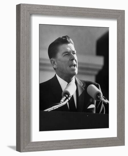 Governor Ronald W. Reagan Making Inaugural Speech after Swearing in Ceremony at Capitol-null-Framed Photographic Print